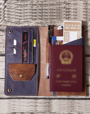 Leather Long Wallet for Men Vintage Bifold Wallet Passport Travel Wallet