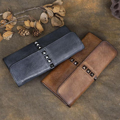 Cool Brown Leather Mens Long Wallet Clutch Wallet Gray Wristlet Clutch Bag for Men