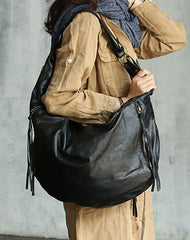 Vintage Black WOMENs LEATHER Hobo Handbag Fashion Hobo Shoulder Bag FOR WOMEN
