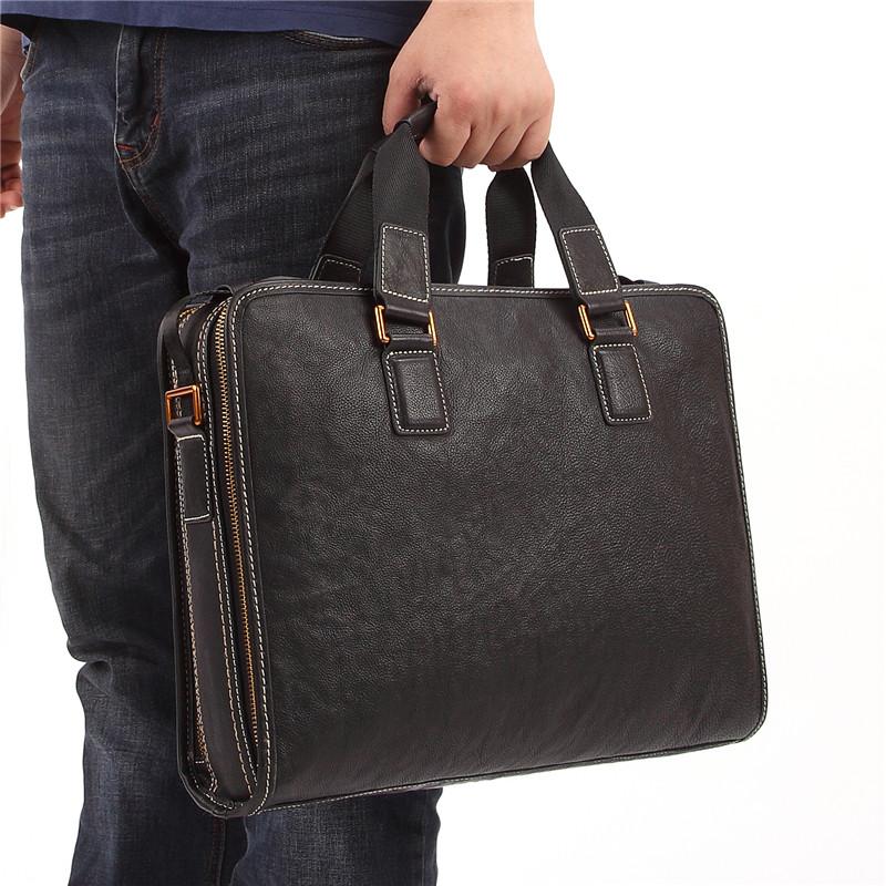 Fashion Black Leather Men's Briefcase Professional Briefcase 15‘’ Black Laptop Briefcase For Men