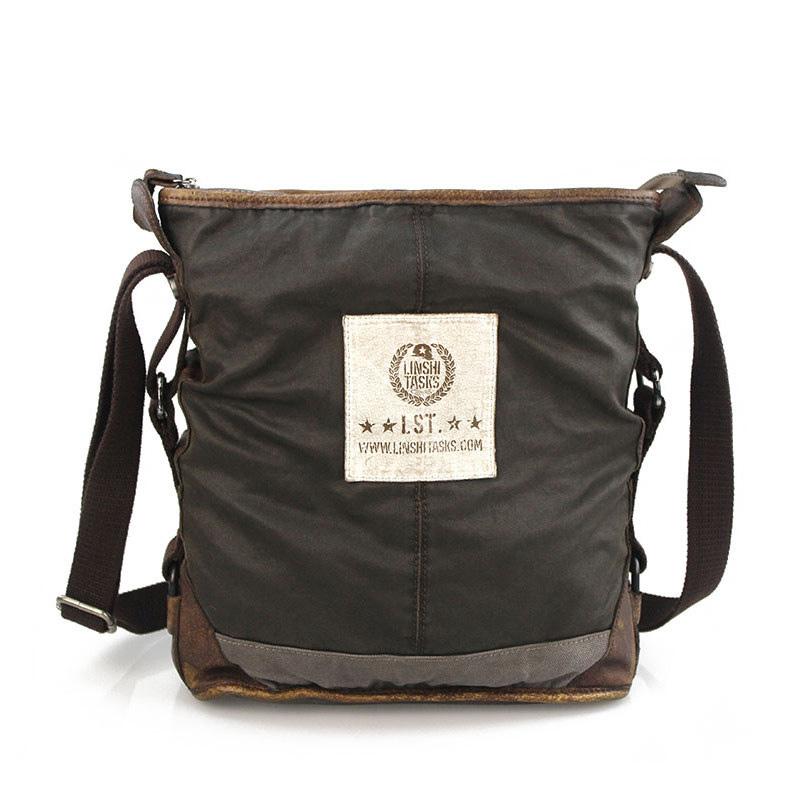 Canvas Leather Mens Gray Black Side Bag Messenger Bags Canvas Courier Bag for Men