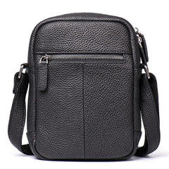 Casual Black Leather Mens Small Shoulder Bag Small Side Bag Messenger Bag For Men