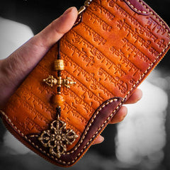 Handmade Leather Mens Tibetan Chain Biker Wallets Cool Leather Wallet Long Clutch Wallets for Men