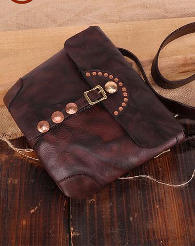 Cool Mens Leather Country Side Bag Small Saddle Messenger bag Shoulder bag For Men