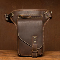 Cool Dark Brown Leather Small Side Bag Waist Bag Messenger Bags Fanny Pack for Men
