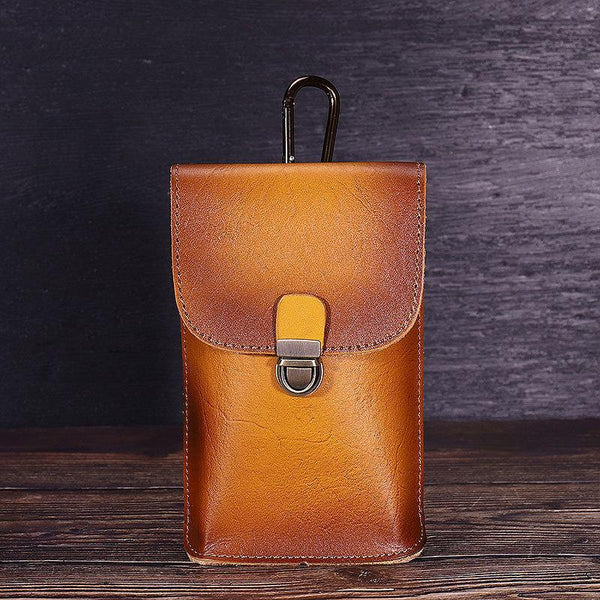 Tan Leather Cell Phone Holster Mens Belt - Back View
