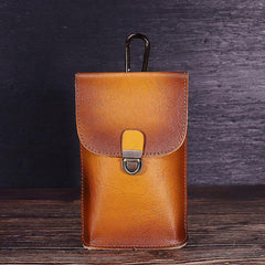 Tan Leather Cell Phone Holster Mens Belt Pouches Waist Bags BELT BAG Mini Holster For Men