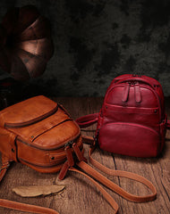 Vintage Leather Brown Womens Backpack Travel Backpack Red School Backpack for Women