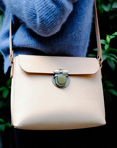 Handmade Leather Beige Womens Vintage Crossbody Purse Shoulder Bag for Women