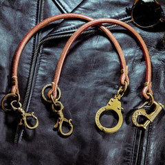 Fashion Men's Handmade Pure Brass Leather Rope Key Chain Pants Chains Biker Wallet Chain For Men