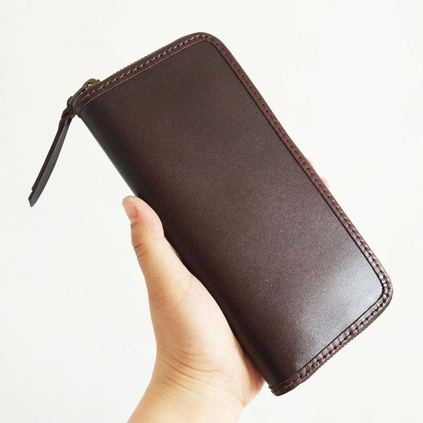 Black Handmade Vintage Mens Zipper Coffee Large Bifold Leather Long Wallet Cool CZPY01691040