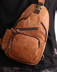 Cool Camel Leather Chest Bag Sling Bag Sling Crossbody Bags For Men