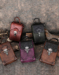 Leather Brown Womens Small Box Shoulder Bag Cube Small Handmade Handbag Purse for Ladies