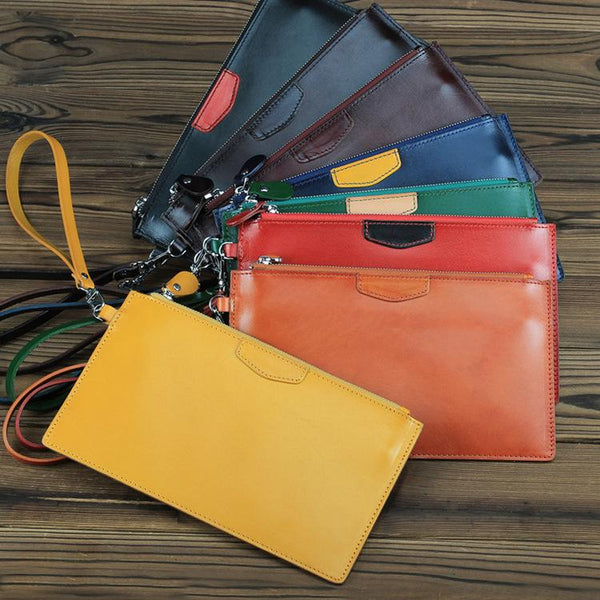 Leather Men's Slim Clutch Wristlet Wallet Zipper - Back View