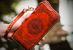 Handmade leather brown biker wallet clutch zip long wallet leather men phone - EverHandmade