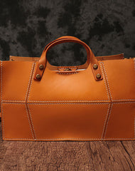 Brown Womens Handmade Leather Box Handbag Tote Brown Shoulder Bag Crossbody Purse For Women