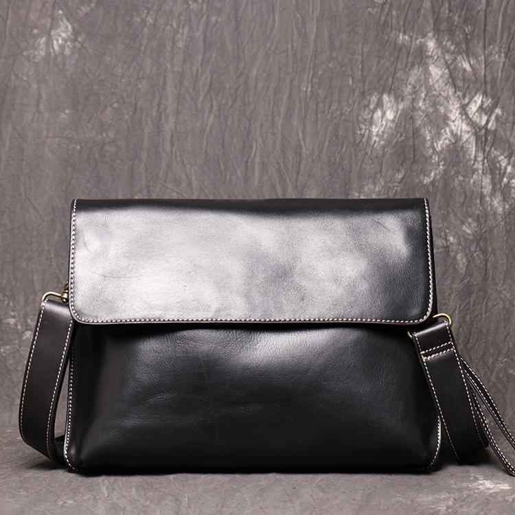 Vintage Black LEATHER MENS Ipad Courier Bag - Back View