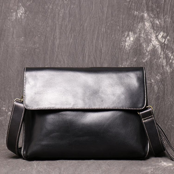 Vintage Black LEATHER MENS Ipad Courier Bag - Back View