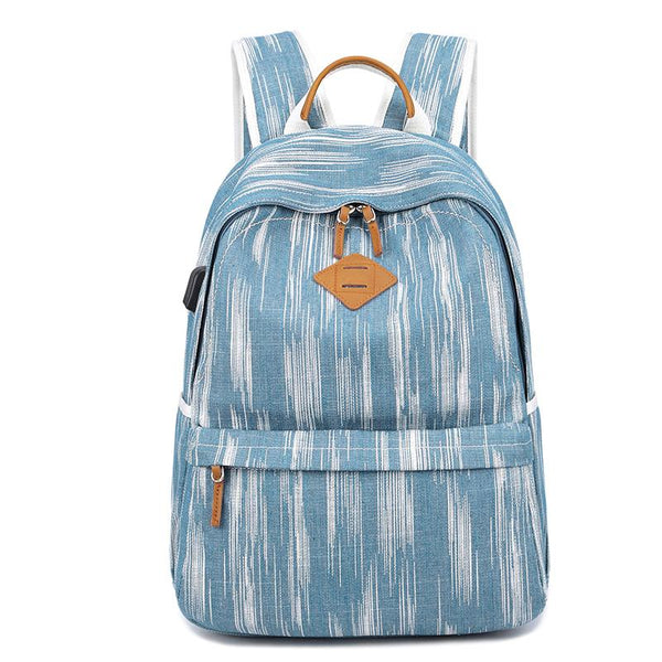 Canvas Women Mens 14" Navy Blue Travel Backpack Brown Computer Bag College Backp SCC01091045