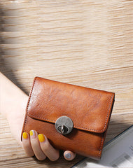 Vintage Womens Red Leather Small Trifold Wallet - Side View