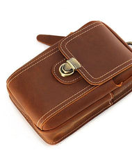 Cool Brown Leather Mens Belt Case Belt Pouch Mini Waist Pouch Belt Bags For Men
