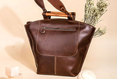 Genuine Leather Handbag Wooden Handmade Bag Shoulder Bag Purse For Women - EverHandmade