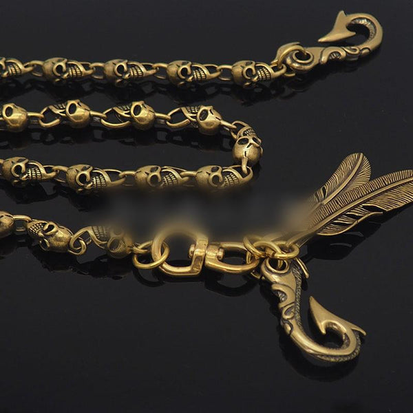 Badass Skull Brass 18'' Biker Wallet Chain Gold Wallet Chain Pants Chain For Men DG01262005