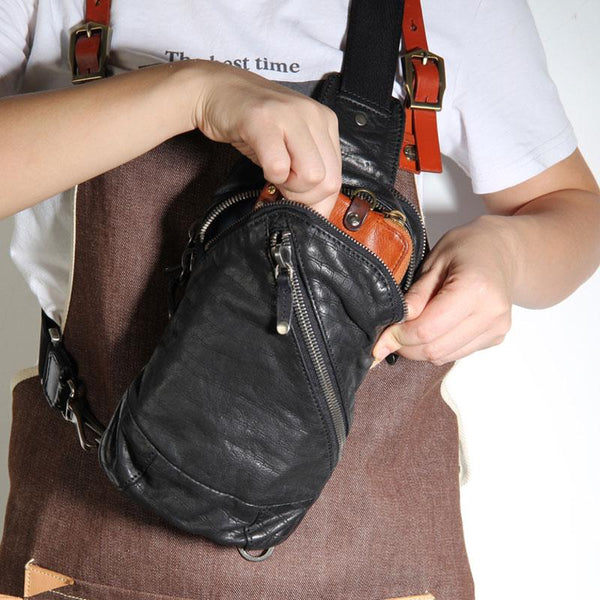 Handmade Genuine Leather Mens Cool Chest Bag - Back View
