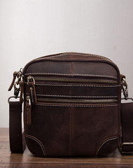 Coffee Leather Mens Small Messenger Bag Cool Mini Side Bag Belt Bag for men