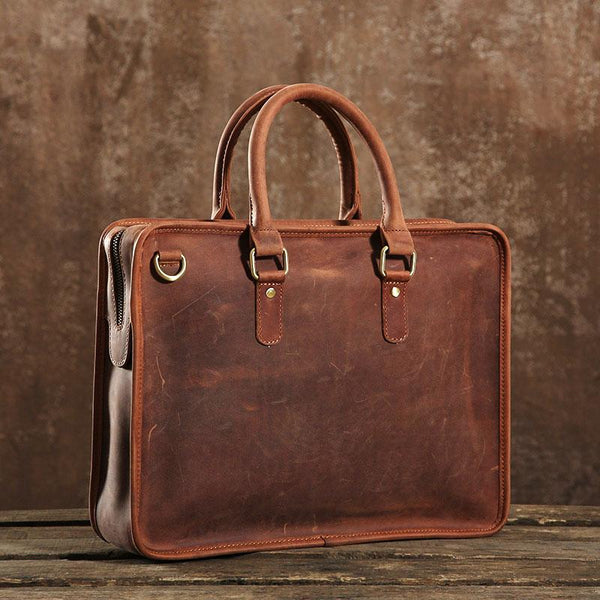 Handmade Leather Mens Cool Messenger Bag Briefcase Work Bag Business Bag Laptop Bag for men