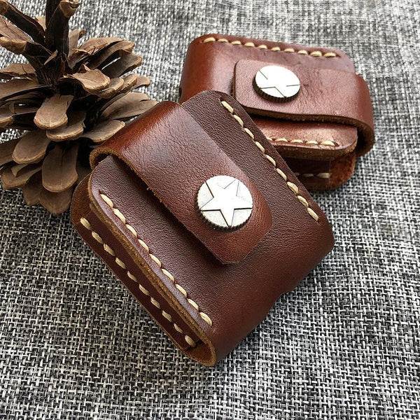 Handmade Mens Brown Leather Classic Zippo Lighter - Back View