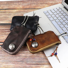 Vintage Mens Leather Key Wallet Zipper Key Holder Coin Wallet Change Pouch For Men