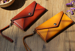 Handmade women Genuine leather bifold envelope clutch purse Wristlet wallet purse