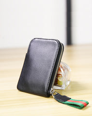 Women Leather Mini Zip Wallet Navy Billfold Slim Coin Wallet Small Zip Change Wallet For Women