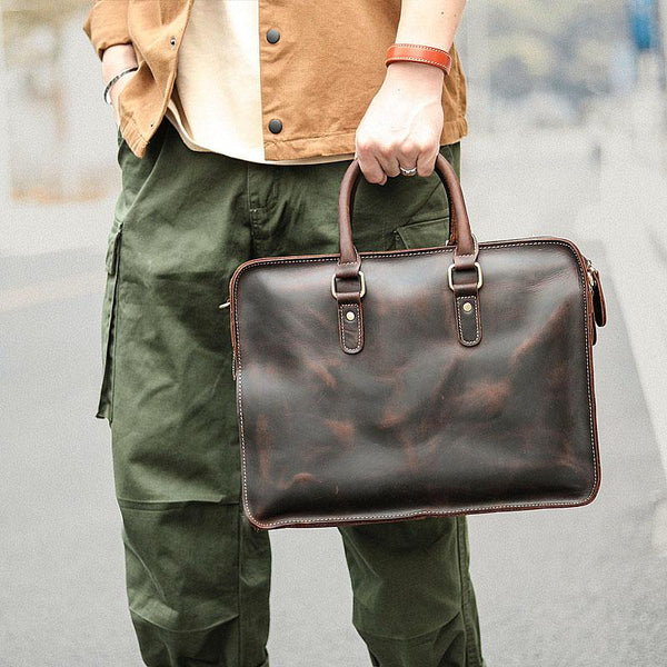 Vintage Dark Brown Leather Mens 14 inches - Back View