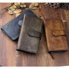 Cool Brown Leather Mens Long Wallet Buckled Long Wallet Trifold Gray Clutch Wallet for Men