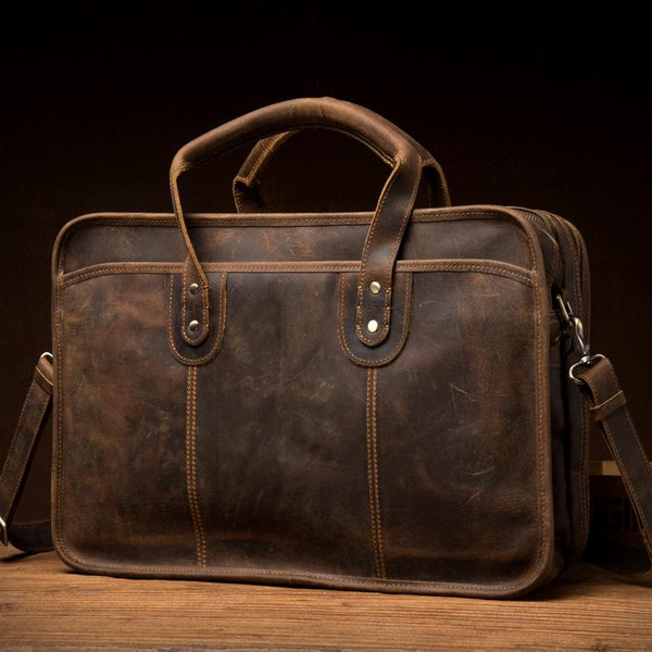 Cool Dark Brown Mens Leather 15 inches Large Briefcase Work Bag Side Bag Travel MSG05981082