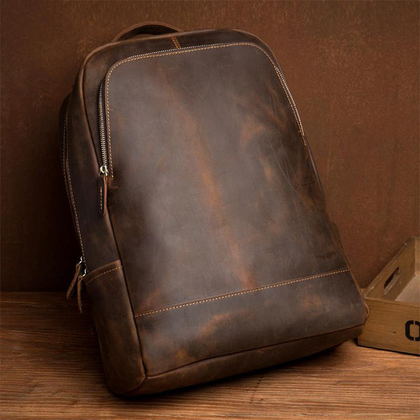 Brown Casual Mens Leather 16-inch Large Computer Backpack Travel Backpacks Lapto MSG04381127
