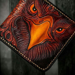 Handmade Leather Eagle Tooled Mens Small Wallet Cool billfold Wallet for Men
