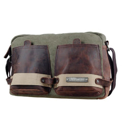 Fashion Canvas Leather Mens Side Bags Messenger Bags Army Green Canvas Canvas Courier Bag for Men