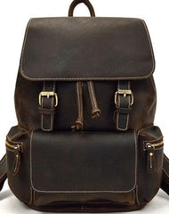 Cool Leather Black Coffee Mens Satchel Backpacks Travel Backpack 14inch Laptop Backpack for Men