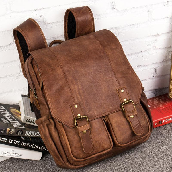 Brown Fashion Mens Leather 15-inch Computer Backpacks Cool Travel Backpacks Coll MSG05681268