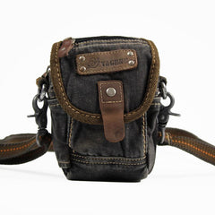 Canvas Black Mens Mini Side Messenger Bag Canvas Belt Pouch Waist Bag For Men