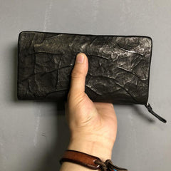 CASUAL BLACK LEATHER MEN'S Long Wallet Zipper Clutch Wallet BLACK Wristlet Wallets Card Wallet FOR MEN