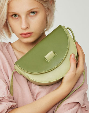 Cute Leather Red Green Womens Mini Saddle Purse Saddle Shoulder Bag for Women