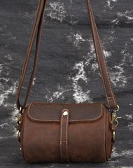 Vintage Mens Leather Barrel Side Bag Small Bucket Messenger Bag For Men
