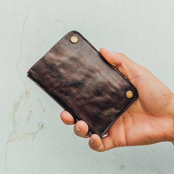 Cool Coffee Leather Mens Vertical Bifold Small - Back View