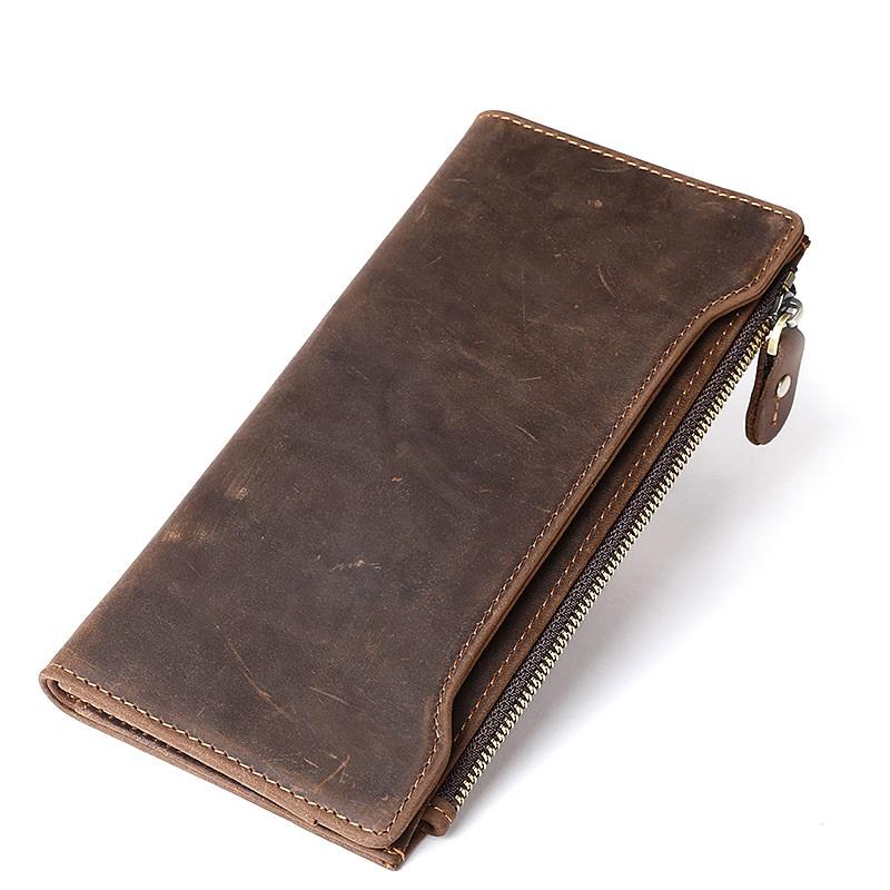 Cool Dark Brown Mens Leather Long Wallet Bifold Long Multi-Cards Wallet for Men