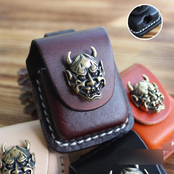 Handmade Mens Brown Leather Classic Zippo Lighter - Back View