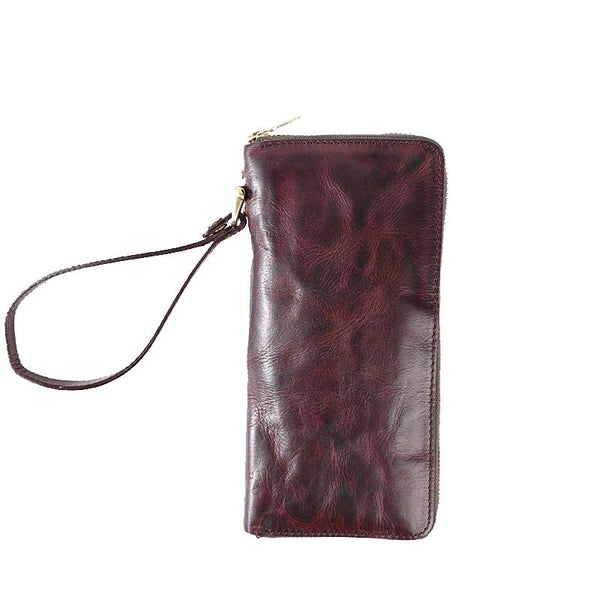 Cool Leather Mens Clutch Simple Brown Wallet - Back View